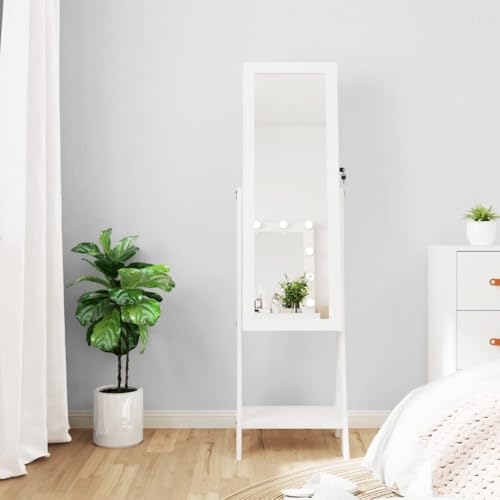 Homgoday Spiegelschrank mit LED-Lichtern, freistehend, Weiß, Sideboard, Bodenschrank für Badezimmer, Aufbewahrungsschrank, Regale, Aufbewahrungsschrank, Model353265 von Homgoday