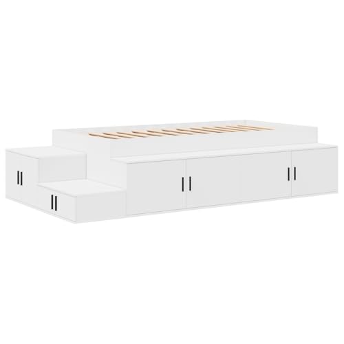 Homgoday Stauraum-Bettgestell Set aus 3 Weiß Massivholz, Spanplatte Für Schlafzimmer Model3335557 von Homgoday