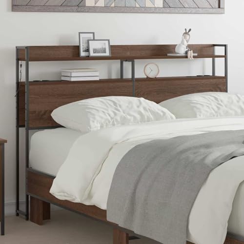 Homgoday Stauraum-Kopfteil mit Regal Braune Eiche 140 cm Holzwerkstoff Kopfteil Model859699 von Homgoday