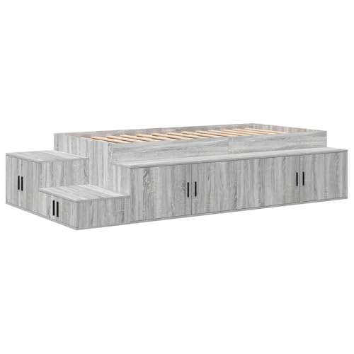 Homgoday Stauraumbett Grau Sonoma Holzwerkstoff, Metall 100 x 200 cm Bett mit Stauraum Model3335578 von Homgoday