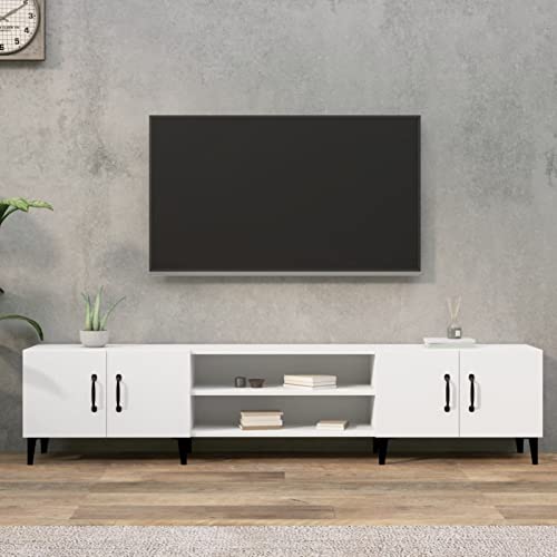 Homgoday TV-Schrank Fernsehschrank mit 4 Fächern und 4 Türen TV-Lowboard Fernsehtisch Sideboard Unterschrank Moderner für Wohnzimmer Schlafzimmer Weiß 180x31,5x40 cm Holzwerkstoff von Homgoday