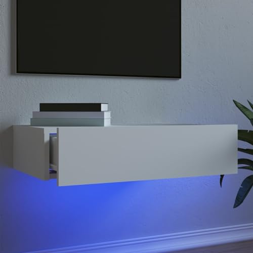 Homgoday TV-Schrank mit LED-Leuchten TV Wandschrank Hängeschrank Fernsehschrank Lowboard Fernsehtisch TV Board Hängend Schrank TV Möbel Wohnzimmer Schlafzimmer Weiß 60x35x15,5 cm von Homgoday
