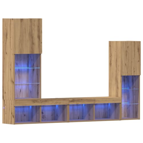 Homgoday TV Schrank mit LED Lichtern Artisan Eiche 40,5x30x102 cm, TV Wandschränke mit LED Lichtern 2 Stück Artisan Eiche 80x30x30 cm TV Table Model3334390 Homgoday TV Schrank mit LED Lichtern Artisan Eiche 40,5x30x102 cm, TV Wandschränke mit LED Lichtern 2 Stück Artisan Eiche 80x30x30 cm TV Table Model3334390 von Homgoday
