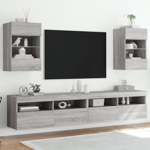 Homgoday TV-Wandschränke mit LED-Leuchten 2 STK. Schrankwand Fernsehschrank mit viel Stauraum, Anbauwand Wandmontage TV Möbel für Wohnzimmer Schlafzimmer Grau Sonoma Homgoday TV-Wandschränke mit LED-Leuchten 2 STK. Schrankwand Fernsehschrank mit viel Stauraum, Anbauwand Wandmontage TV Möbel für Wohnzimmer Schlafzimmer Grau Sonoma von Homgoday