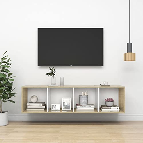 Homgoday TV-Wandschrank TV Board Hängend Lowboard Fernsehschrank TV Möbel Hängeschrank Wandschrank Fernsehtisch für Wohnzimmer Sonoma-Eiche Weiß 37x37x142,5 cm Holzwerkstoff von Homgoday
