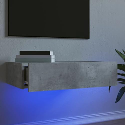 Homgoday TV Wandschrank mit LED-Leuchten Hängeschrank Fernsehschrank Lowboard Fernsehtisch TV Board Hängend Schrank TV Möbel Wohnzimmer Schlafzimmer Betongrau 60x35x15,5 cm von Homgoday