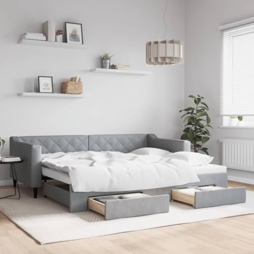 Homgoday Tagesbett Ausziehbar mit Schubladen Sofabett Ausziehbett Schlafsofa Bettsofa Schlafcouch Gästebett Lattenrost Jugendbett für Schlafzimmer Wohnzimmer Hellgrau 90x200 cm Stoff Homgoday Tagesbett Ausziehbar mit Schubladen Sofabett Ausziehbett Schlafsofa Bettsofa Schlafcouch Gästebett Lattenrost Jugendbett für Schlafzimmer Wohnzimmer Hellgrau 90x200 cm Stoff von Homgoday