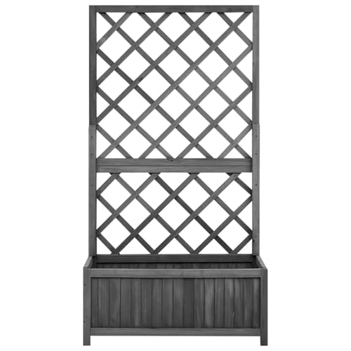 Homgoday Tannenholz Spalier mit Pflanzgefäß, Schwarz, 70x30x135 cm, für Kletterpflanzen und Blumenkasten Model316427 von Homgoday