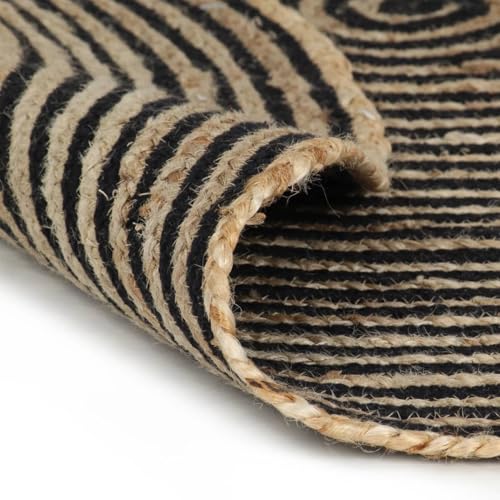 Homgoday Teppich Handgefertigt Jute mit Spiralen-Design Schwarz 90 cm Teppich Waschbar Model133719 von Homgoday