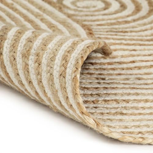 Homgoday Teppich Handgefertigt Jute mit Spiralen-Design Weiß 90 cm Teppich Waschbar Model133716 von Homgoday
