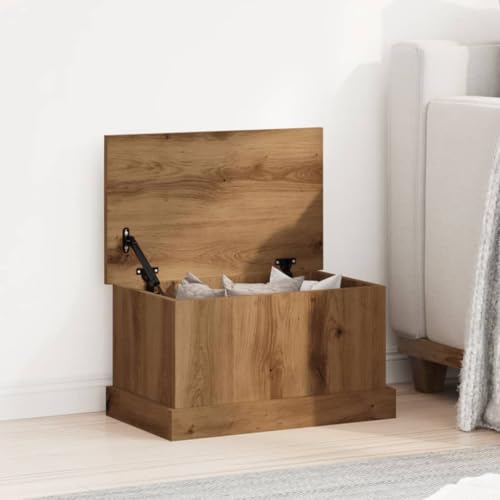 Homgoday Truhe Holztruhe mit Deckel Aufbewahrungstruhe Spielzeugtruhe Aufbewahrungsbox Deckenbox für Flur, Schlafzimmer, Wohnzimmer Artisan-Eiche 30x50x28 cm Holzwerkstoff von Homgoday
