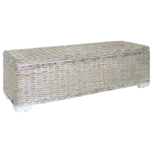 Homgoday Truhe Weiß 110 cm Natur Kubu Rattan & Massivholz Mahagoni Kleiderschrank Model344881 von Homgoday