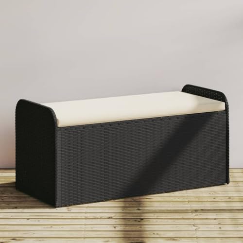 Homgoday Truhe mit schwarzem Kissen, 115 x 51 x 52 cm, aus Polyrattan, Möbel, Sideboard, Küchenschrank, Bücherregal, Aufbewahrungsschrank Homgoday Truhe mit schwarzem Kissen, 115 x 51 x 52 cm, aus Polyrattan, Möbel, Sideboard, Küchenschrank, Bücherregal, Aufbewahrungsschrank von Homgoday