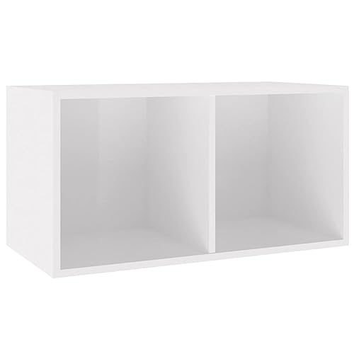 Homgoday Vinyl-Schallplatten LP Aufbewahrungsbox Einheit, Schallplatten Medien Lagerung Display Regal Organizer Einheit Fall Schrank Wohnzimmer Möbel Transportbox Hochglanzweiß 71x34x36 cm Holz von Homgoday