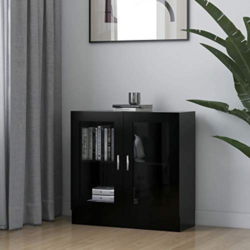 Homgoday Vitrine Schwarz, Bücherregal, Vitrine, Küchenschrank, platzsparend, Bücherregal, Standregal für Wohnzimmer, Büro, 82,5 x 30,5 x 80 cm, aus mehrschichtigem Holz von Homgoday