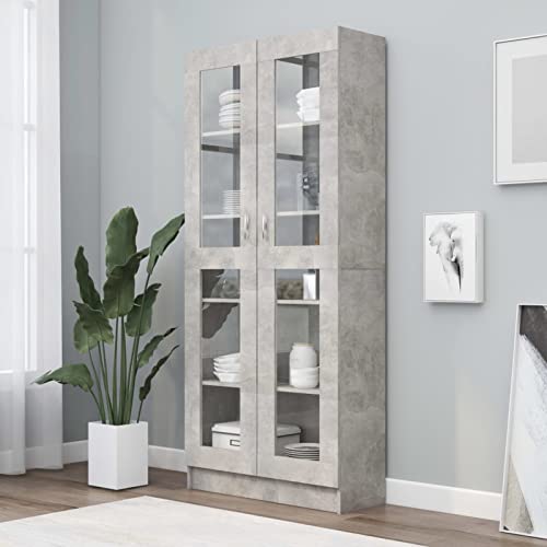 Homgoday Vitrine in Zementgrau, Bücherregal, Vitrine, Küchenschrank, platzsparend, Bücherregal, Standregal für Wohnzimmer, Büro, 82,5 x 30,5 x 185,5 cm, aus mehreren Schichten von Homgoday