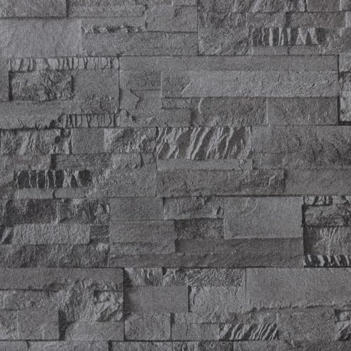 Homgoday Vliestapete 3D Steinoptik Schwarz 10x0,53 m Tapete Model353394 von Homgoday