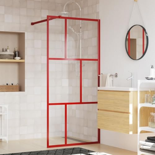 Homgoday Walk-in Duschwand mit klarem ESG Glas Rot 80x195 cm Badewannenabtrennung Bad Duschwand Trennwand Duschabtrennung Kabinenwände umgibt Tür Typ2 Hardware von Homgoday