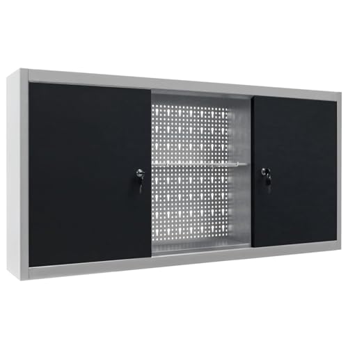 Homgoday Wand-Werkzeugschrank Industrie-Stil Metall Grau und Schwarz Werkzeugschrank Model145366 von Homgoday