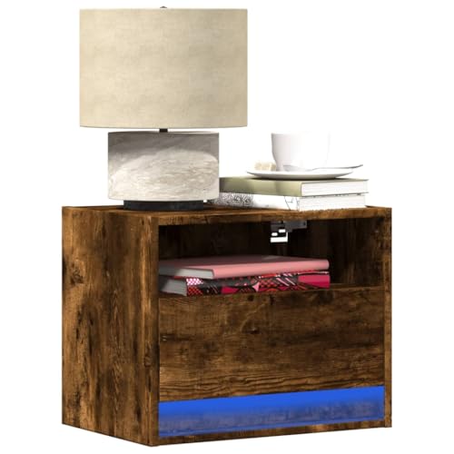 Homgoday Wandnachttisch mit LED-Lichtern, Eiche Rauch, Sideboard, Bodenschrank, Büromöbel, Nachttisch, Nachttisch, Anrichte für Schlafzimmer Modell 852069 Homgoday Wandnachttisch mit LED-Lichtern, Eiche Rauch, Sideboard, Bodenschrank, Büromöbel, Nachttisch, Nachttisch, Anrichte für Schlafzimmer Modell 852069 von Homgoday