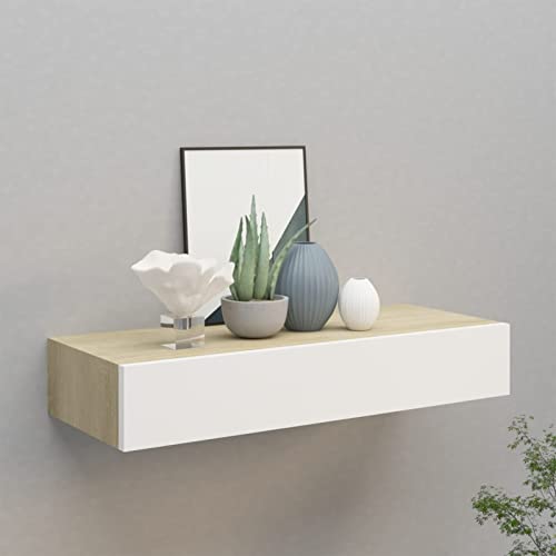Homgoday Wandregal mit Schublade Wand-Schubladenregal Wandschublade Wandregal Schweberegal Hängeregal Wandboard für Schlafzimmer Wohnzimmer Büro Eichen-Optik und Weiß 60x23,5x10 cm MDF Homgoday Wandregal mit Schublade Wand-Schubladenregal Wandschublade Wandregal Schweberegal Hängeregal Wandboard für Schlafzimmer Wohnzimmer Büro Eichen-Optik und Weiß 60x23,5x10 cm MDF von Homgoday