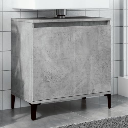 Homgoday Waschbeckenschrank, Sperrholz, Betongrau, 58 x 33 x 60 cm, Badezimmerschrank, Lagerschrank, Stehschrank, für Badezimmer, Küche, moderner Stil von Homgoday