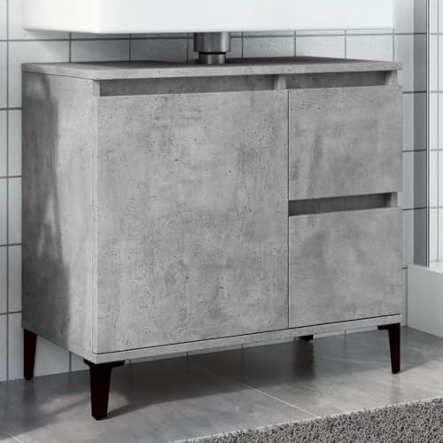 Homgoday Waschbeckenschrank aus Holztechnik, Grau, Beton, 65 x 33 x 60 cm, Badezimmerschrank, Aufbewahrungsschrank, für Badezimmer, Küche, moderner Stil von Homgoday