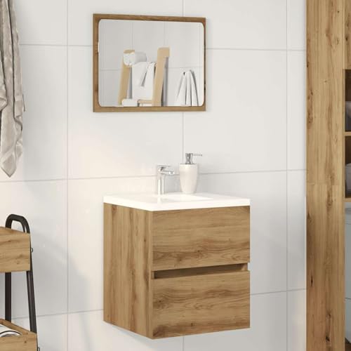 Homgoday Waschbeckenunterschrank Artisan Oak 41x38,5x45 cm Holzwerkstoff Frisiertisch Model862540 von Homgoday
