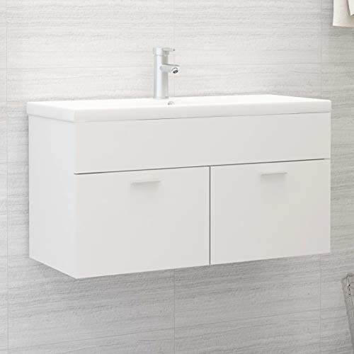 Homgoday Waschbeckenunterschrank Badschrank mit 1 Fach und 2 Türen Badezimmerschrank Hängeschrank Waschtischunterschrank Badmöbel Hängend Weiß 90x38,5x46cm von Homgoday