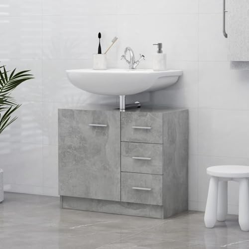 Homgoday Waschbeckenunterschrank Grau Beton 63 x 30 x 54 cm Mehrschichtholz Sideboard Schrank Bodenschrank für Badezimmer Aufbewahrungsschrank Regalböden Modell 804188 von Homgoday