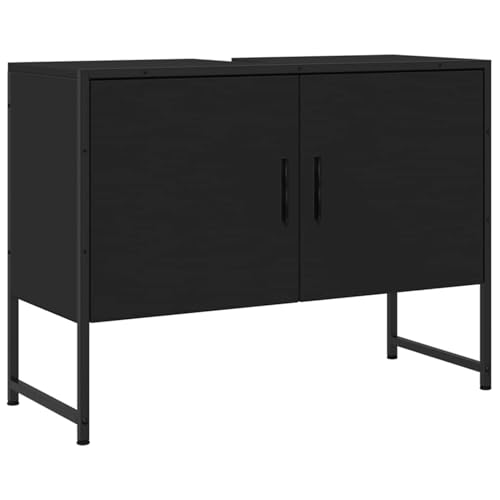 Homgoday Waschbeckenunterschrank Schwarz 80x33x60 cm Holzwerkstoff Waschbeckenschrank Model842461 von Homgoday