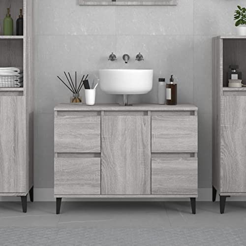 Homgoday Waschbeckenunterschrank Unterschrank, Waschtischunterschrank, Badezimmerschrank mit 4 Schubladen und 1 Fach Badschrank Grau Sonoma 80x33x60 cm Holzwerkstoff von Homgoday