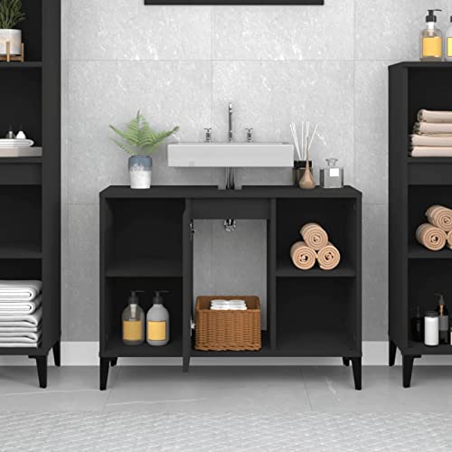 Homgoday Waschbeckenunterschrank Unterschrank Badezimmer, Badschrank ohne Waschbecken Badezimmerschrank mit 5 Fächer und 1 Tür Schwarz 80x33x60 cm Holzwerkstoff von Homgoday