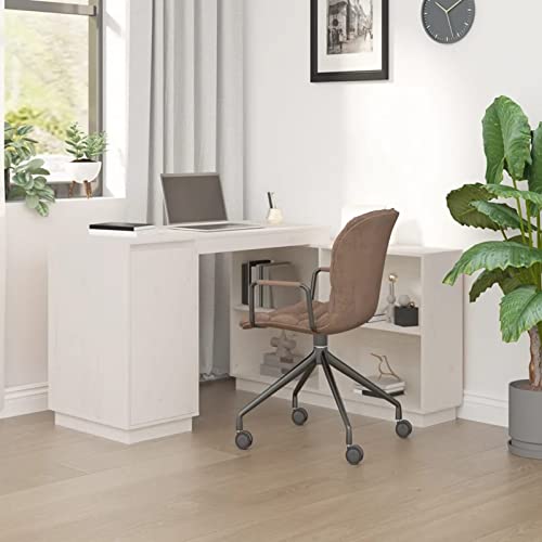 Homgoday Weißer Schreibtisch 110 x 50 x 75 cm aus massivem Kiefernholz, Schreibtisch-Regale, Computertisch, platzsparender Schreibtisch, Tisch, Schreibtisch, Gaming-Schreibtisch für Kinderzimmer von Homgoday