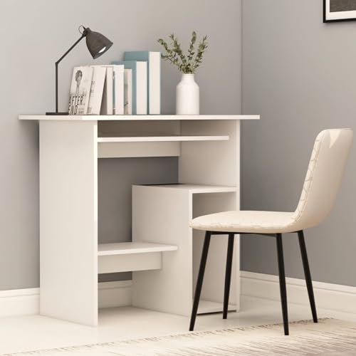 Homgoday Weißer Schreibtisch 80 x 45 x 74 cm aus mehrschichtigem Holz, Schreibtisch-Regale, Computertisch, platzsparend, Bürotisch, Schreibtisch, Gaming-Schreibtisch für Kinderzimmer von Homgoday