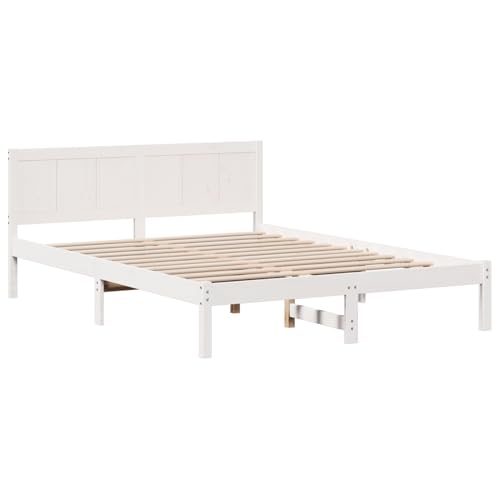 Homgoday Weißes Bettgestell Weiß Massivholz Kiefer 140 x 200 cm Für Schlafzimmer Model872189 von Homgoday