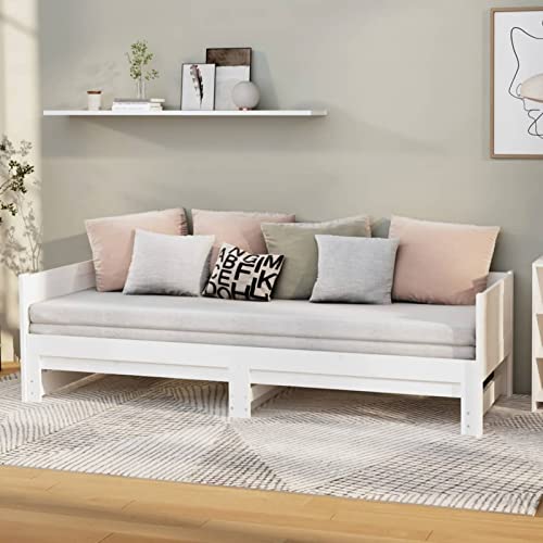 Homgoday Wohnzimmersofa, 2-Sitzer-Sofa mit Armlehnen, abnehmbar, massives Kiefernholz, weiß, 2 x (80 x 200 cm) von Homgoday