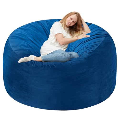 Homguava Sitzsack, 152 cm, riesiger Sitzsack mit Memory-Schaum gefüllt, bequemer Sitzsack für Erwachsene, mit holländischem Samtbezug für Wohnzimmer, Schlafzimmer, Blau von Homguava