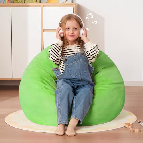 Homguava Sitzsack-Sessel, 6,3 cm, mit Memory-Schaum gefüllt, bequeme Sitzsack, rund, mit holländischem Samtbezug, Limettengrün von Homguava