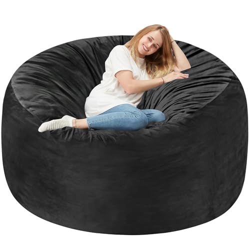 Homguava Sitzsack-Stuhl, riesiger Sitzsack mit Memory-Schaum gefüllt, großer Sitzsack für Erwachsene, Sitzsack für Erwachsene, mit holländischem Samtbezug für Wohnzimmer, Schlafzimmer, Schwarz von Homguava