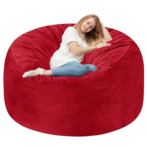 Homguava Sitzsack-Stuhl: Große Sitzsäcke mit Memory-Schaum gefüllt, große Sitzsäcke, weiches Sofa mit holländischem Samtbezug, 142 x 142 x 91 cm, Rot von Homguava