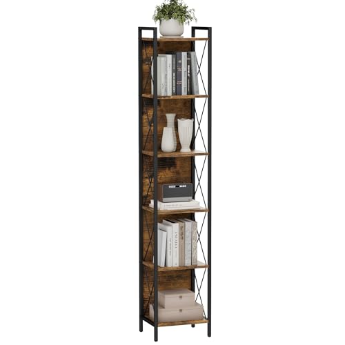 Homhedy Bücherregal mit 6 Ebenen, hohes schmales Bücherregal für kleinen Raum, Metallspeicherregale mit Rückwand, für Home Office, Wohnzimmer, Küche, Schlafzimmer, Industriestil, Rustikales Braun Homhedy Bücherregal mit 6 Ebenen, hohes schmales Bücherregal für kleinen Raum, Metallspeicherregale mit Rückwand, für Home Office, Wohnzimmer, Küche, Schlafzimmer, Industriestil, Rustikales Braun von Homhedy