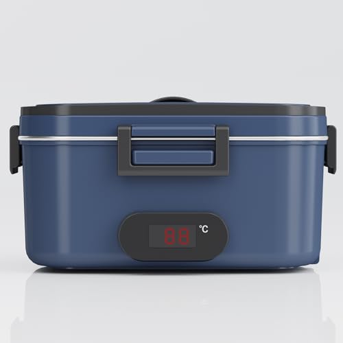 Homhut Elektrische Lunchbox Anzeige Temperatur 80W Lunchbox Elektrisch 1,8l Electric Lunch Box 12V/24V/230V Elektrische Brotdose ThermobehäLter für Auto Lkw Büro(Blau) von Homhut
