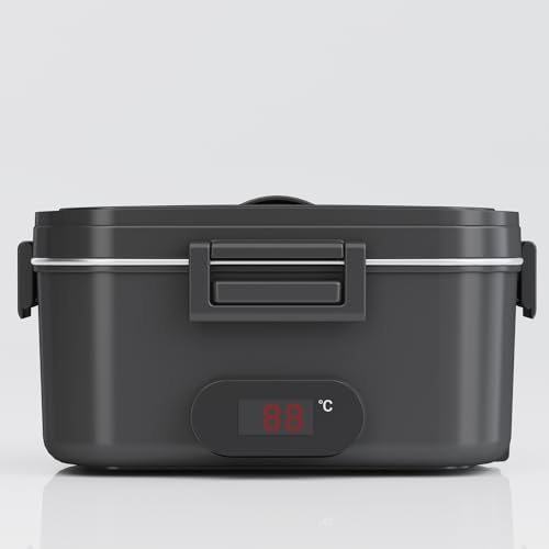 Homhut Elektrische Lunchbox Anzeige Temperatur 80W Lunchbox Elektrisch 1,8l Electric Lunch Box 12V/24V/230V Elektrische Brotdose ThermobehäLter für Auto Lkw Büro(Schwarz) von Homhut