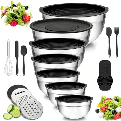 Homhut Rührschüssel 7er Set, Edelstahl Schüssel Salatschüssel Set mit Luftdichtem Deckel, Rührschüsseln zum Servieren, Kochen, Backen, Aufbewahren von Homhut