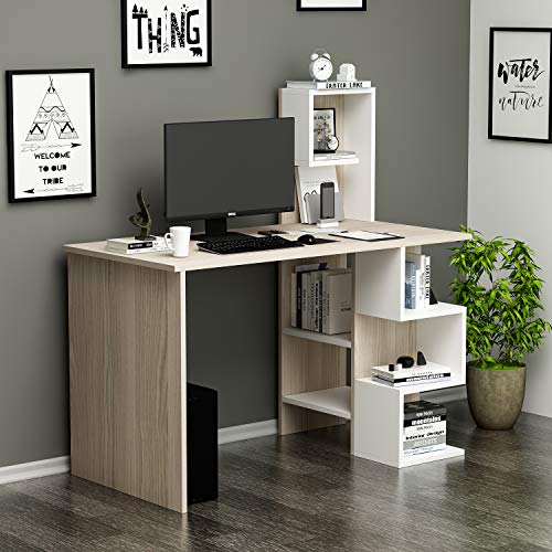 DERONI Schreibtisch - Computertisch - Workstation für Home Office - Kinderzimmer oder Jugendzimmer in modernem Design (Avola/Weiß) von Homidea