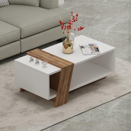 HOMIDEA MELISA Niedriger Couchtisch – Sofatisch – Moderner Couchtisch in einem modischen Design mit Ablage 91,8 x 48,8 x 35 cm (weiß) von Homidea