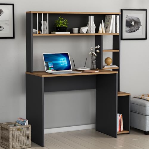 HOMIDEA Olivia Computertisch - Schreibstisch mit Ablagen 45T x 114B x 139H für Büro, Wohnzimmer oder Kinderzimmer (Olivia - Antrachite) von Homidea