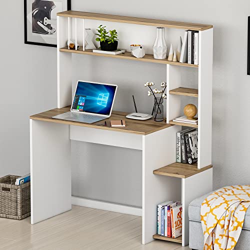 HOMIDEA Olivia Computertisch - Schreibstisch mit Ablagen im modernen Design 45T x 114B x 139H (Olivia - Weiß) von Homidea