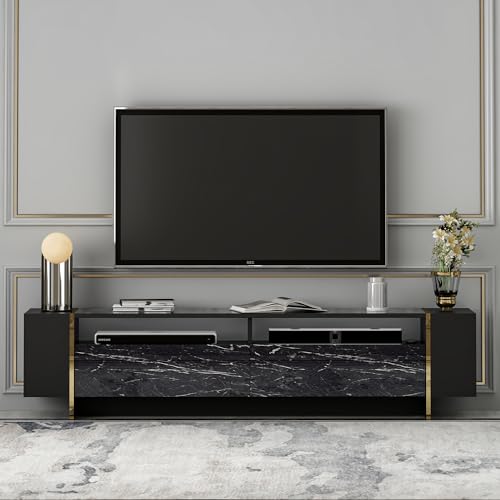 Homidea Angel TV Möbel - Fernsehtisch - TV Schrank - Wohnwand - TV Lowboard in modernem Design 192.8 x 45 x 35 cm (Schwarz Marmor) von Homidea